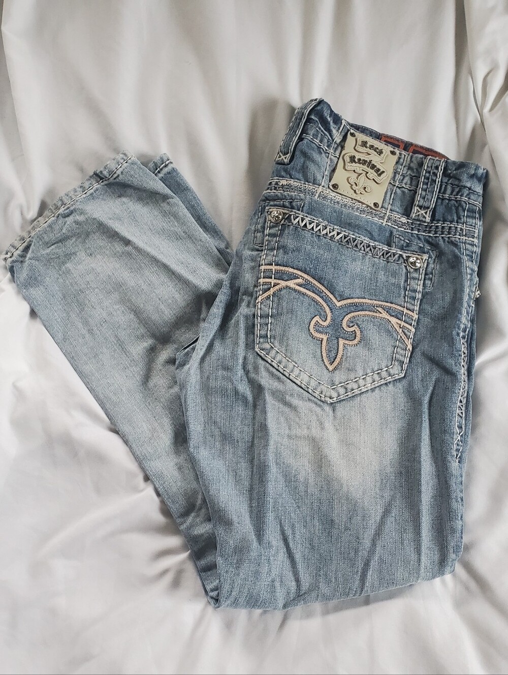 Rock Revival Aldean Men's Distressed Straight Leg Jeans, Sz 34 (Actual W36/L31)